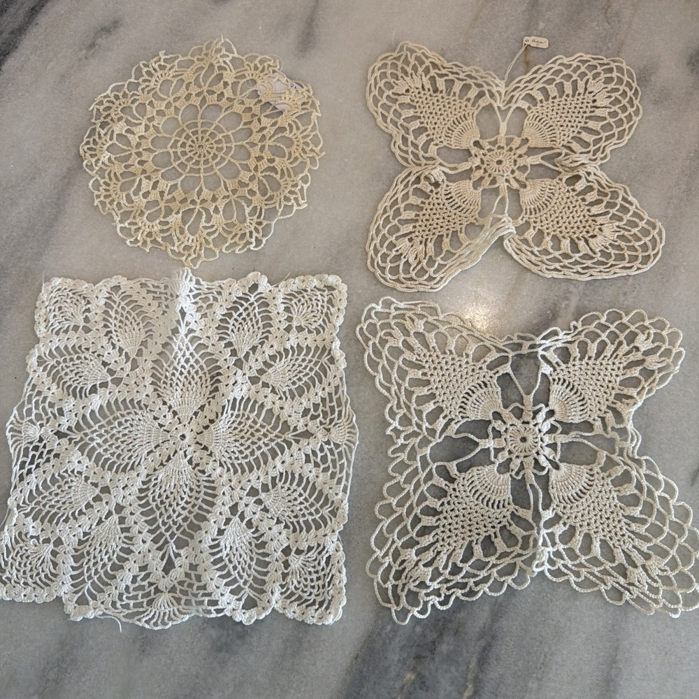 Set Of 4 vintage hand crocheted doilies